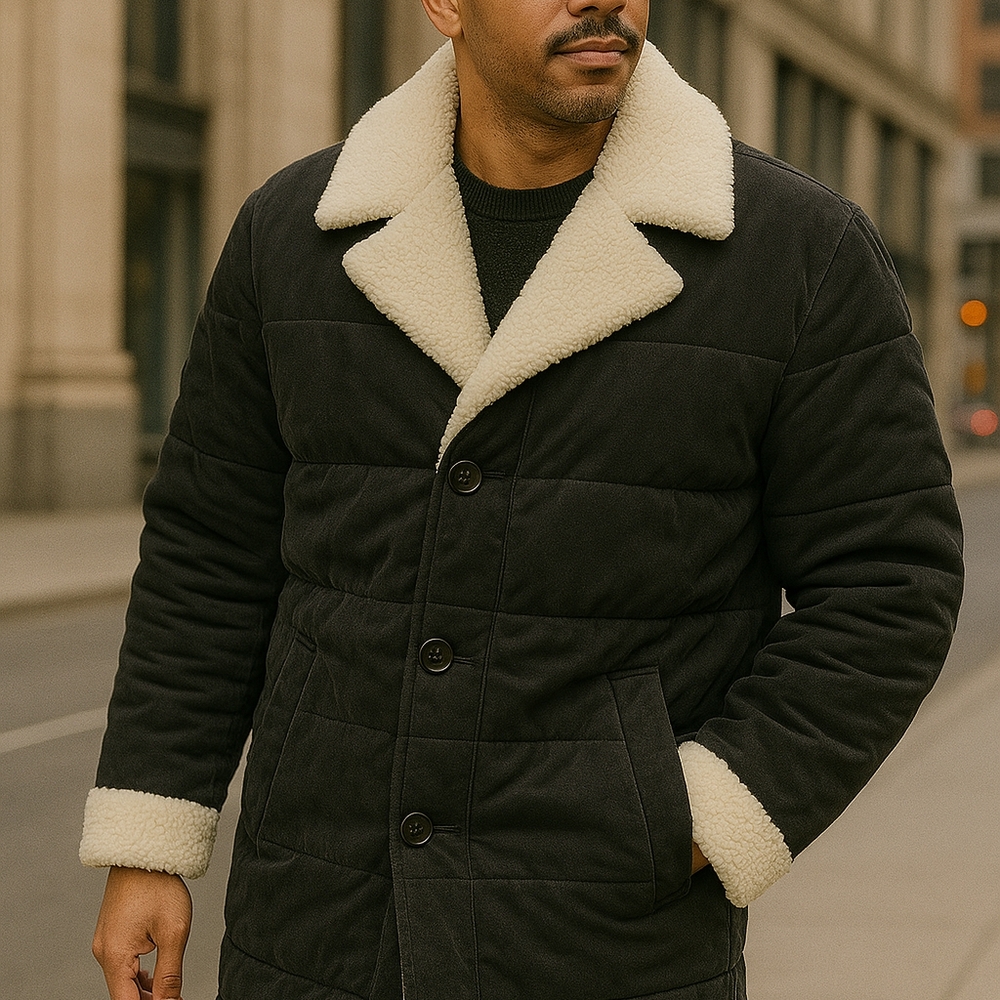 Men's Black Shearling-Lined Coat